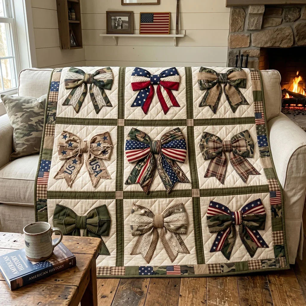 Patriotic Bow Patchwork Quilt Blanket