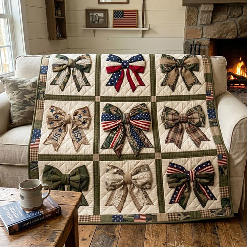 Patriotic Bow Patchwork Quilt Blanket
