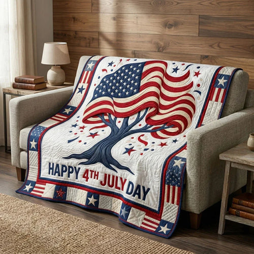 Patriotic Flag Tree Quilt Blanket