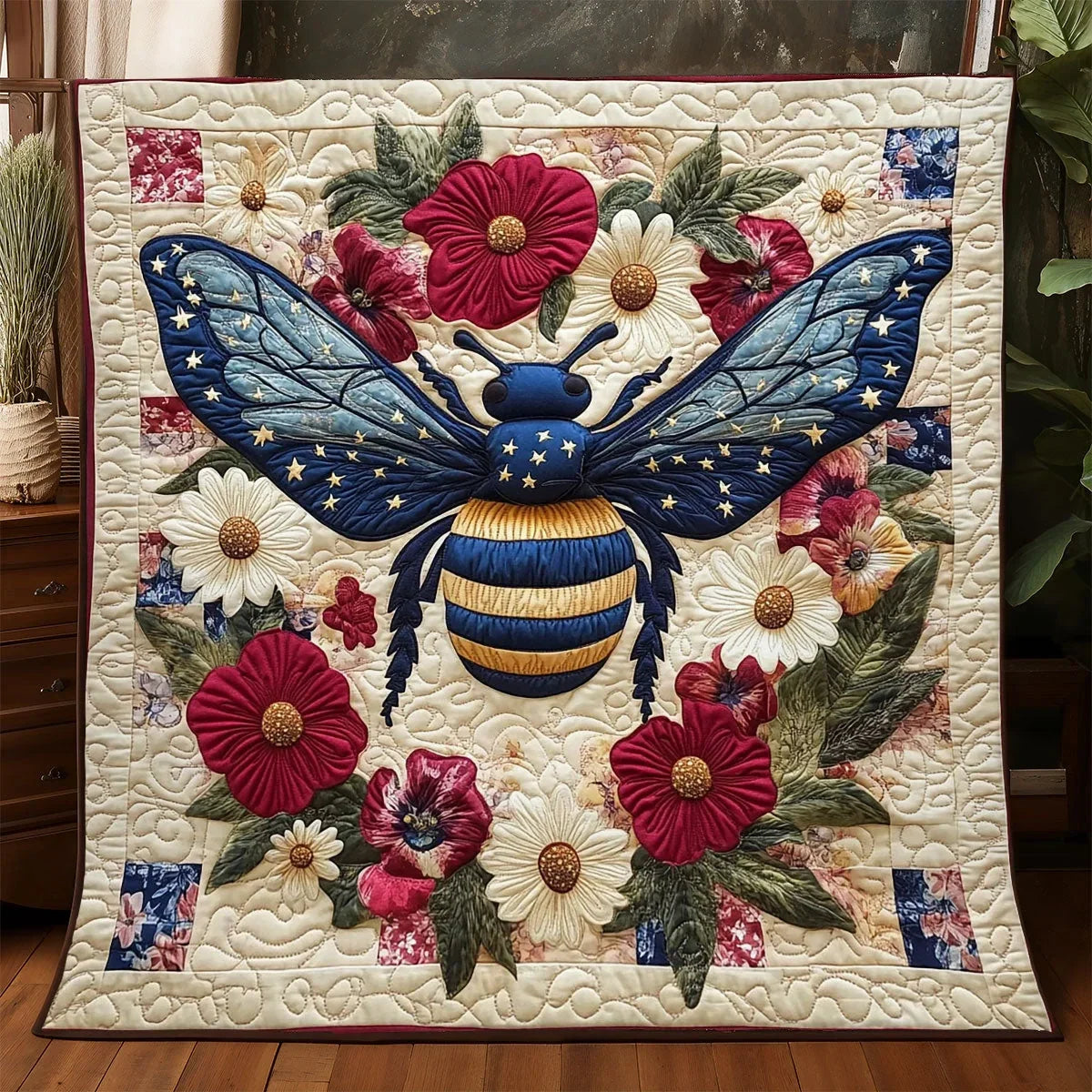 Patriotic Honeybee Quilt Blanket