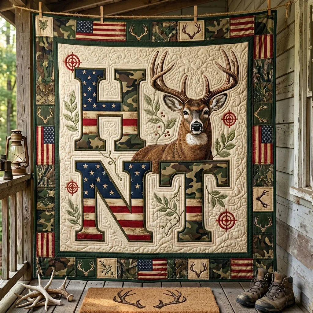 Patriotic Hunt Deer Quilt Blanket