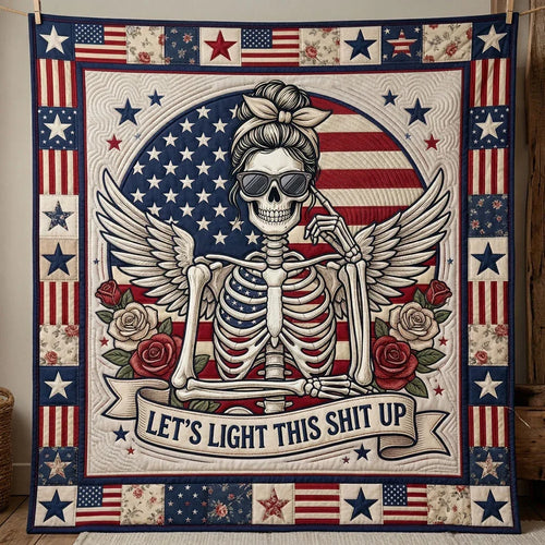 Patriotic Rebel Skeleton Quilt Blanket