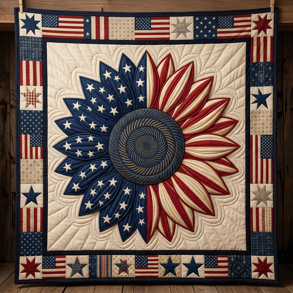 Patriotic Sunflower Quilt Blanket