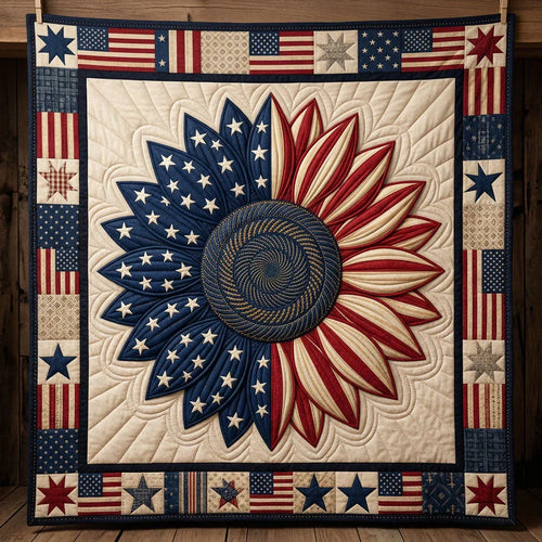 Patriotic Sunflower Quilt Blanket