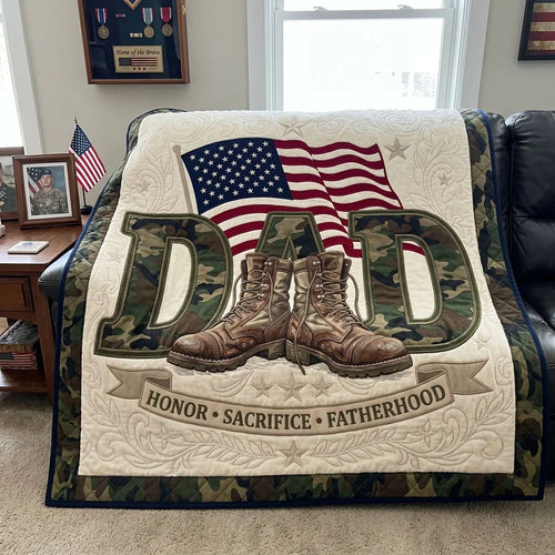 Patriotic Veteran Dad Quilt Blanket