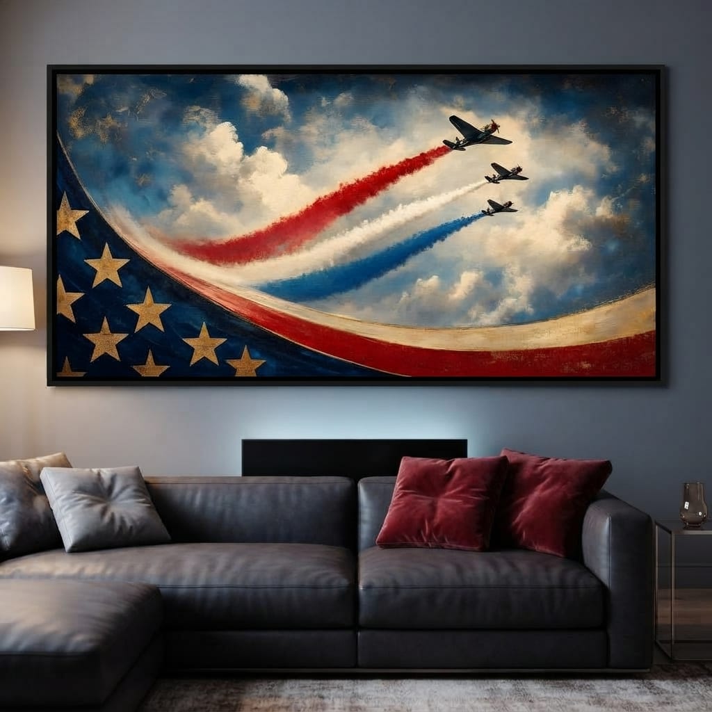 Patriots Flying Above The Clouds Canvas Wall Art