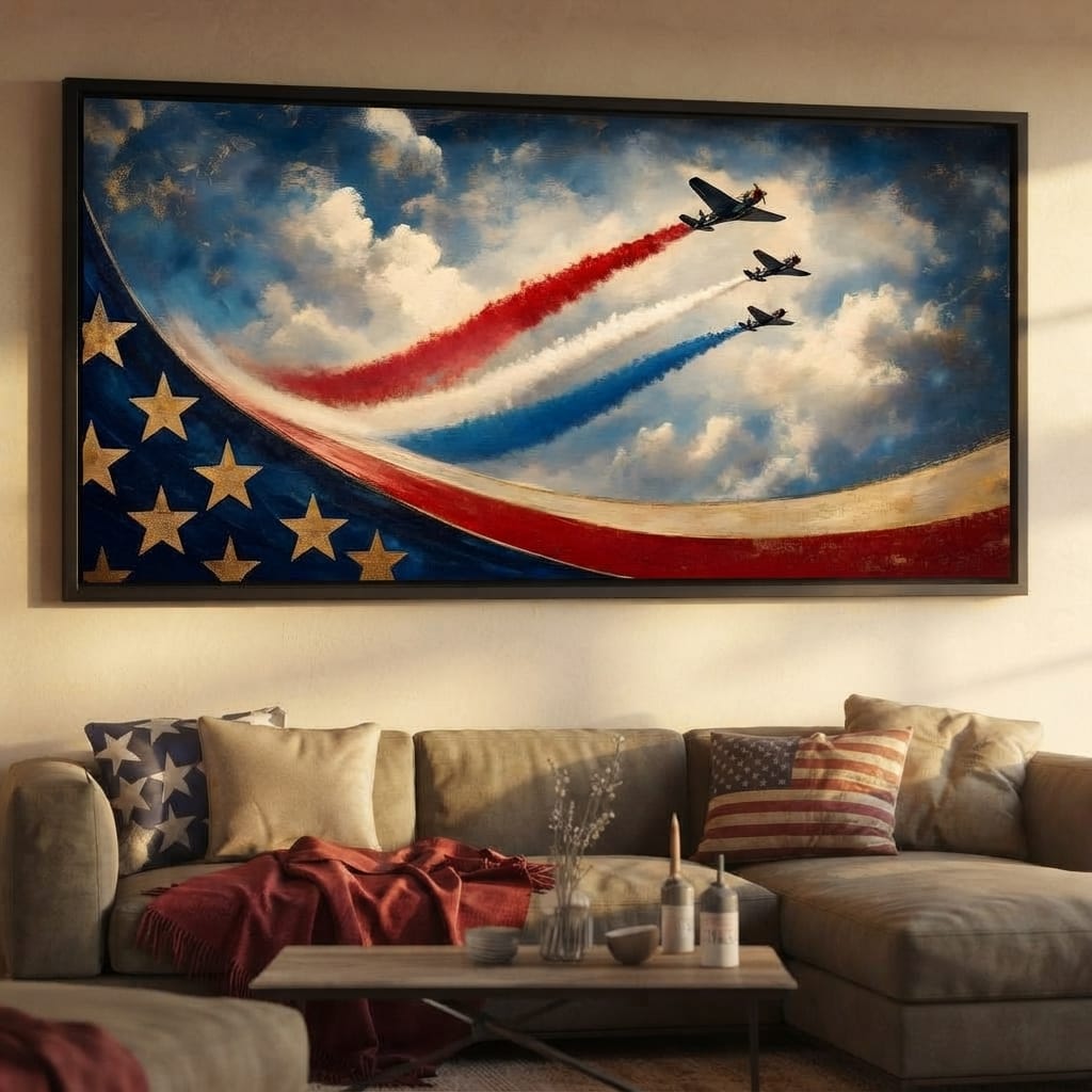 Patriots Flying Above The Clouds Canvas Wall Art