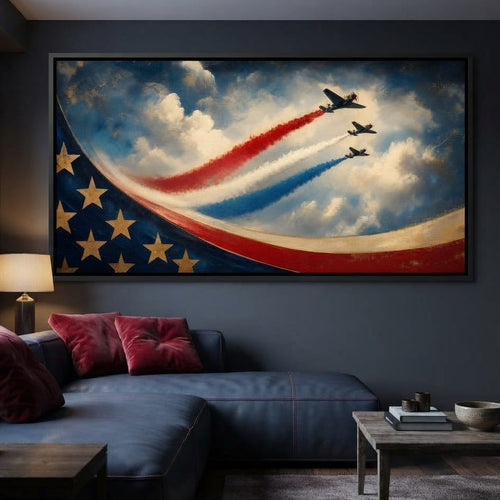 Patriots Flying Above The Clouds Canvas Wall Art