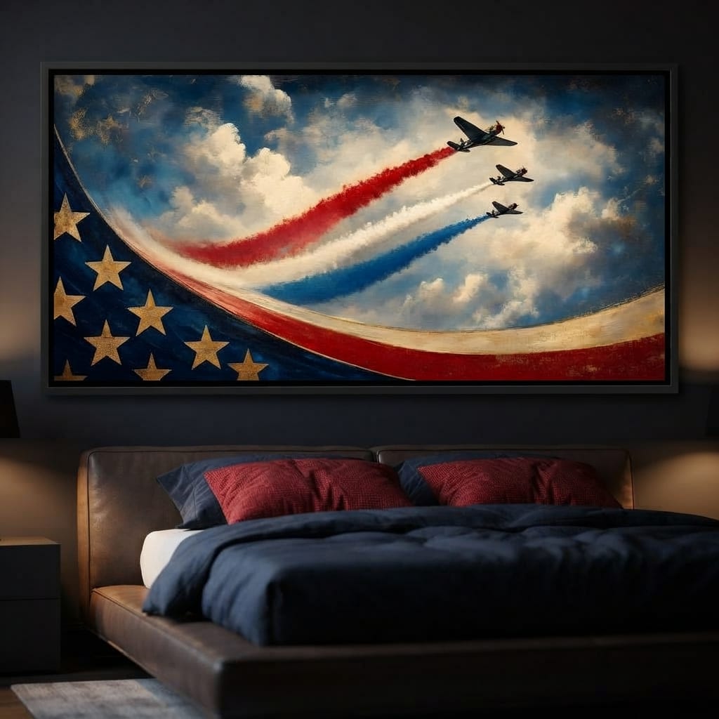 Patriots Flying Above The Clouds Canvas Wall Art