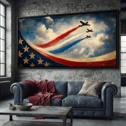 Patriots Flying Above The Clouds Canvas Wall Art