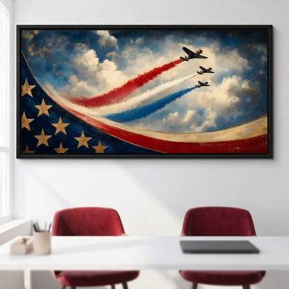 Patriots Flying Above The Clouds Canvas Wall Art