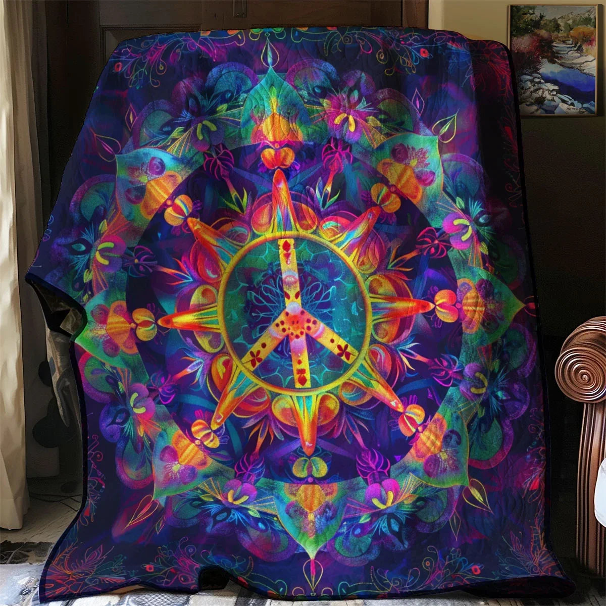 Peace Sign Sun Quilt Blanket