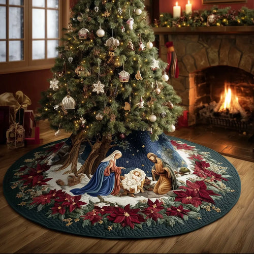 Peaceful Bethlehem Night Christmas Quilted Tree Skirt