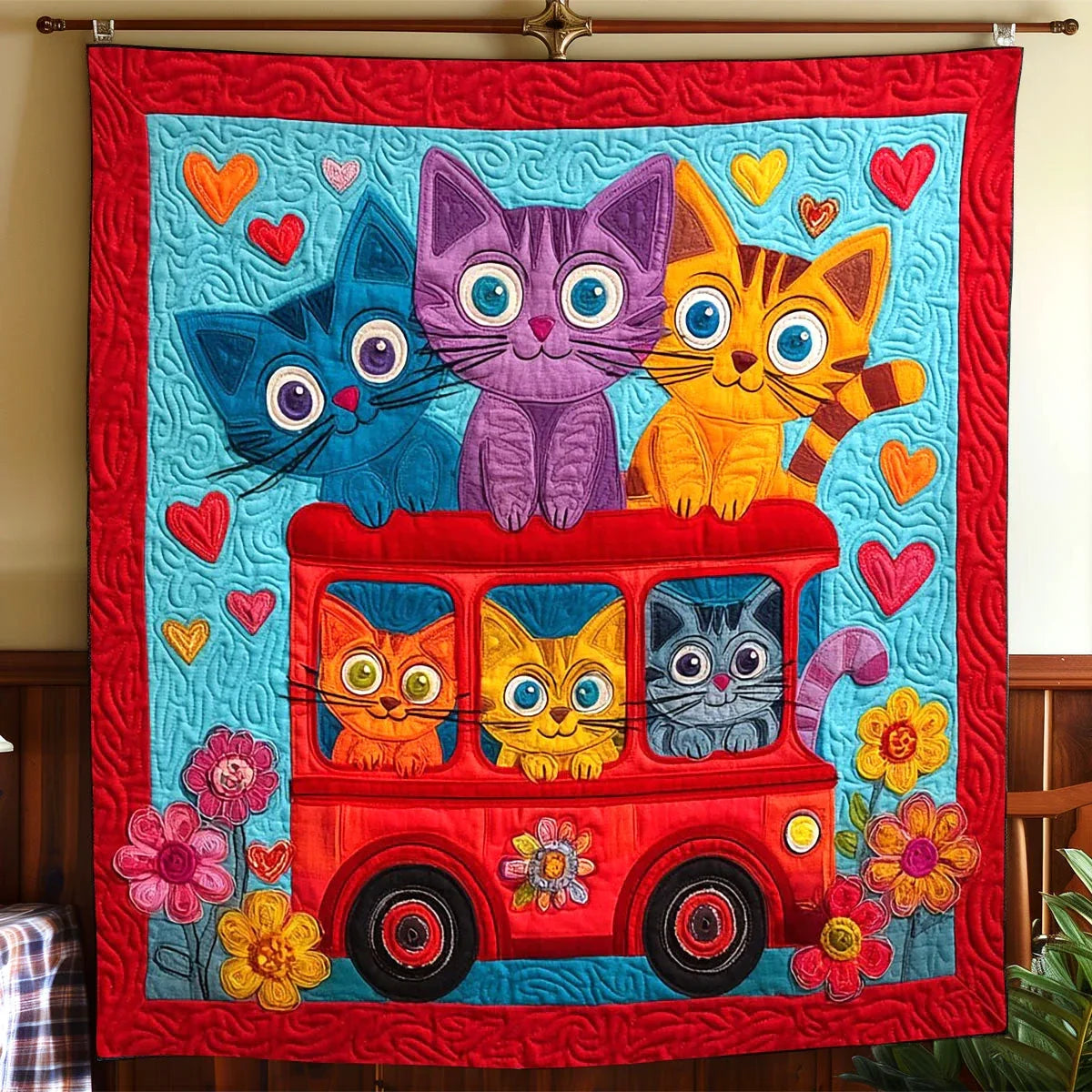 Peaceful Cat Bus Quilt Blanket