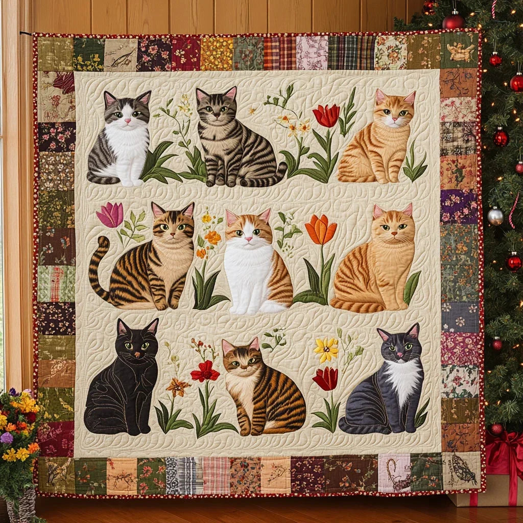 Peaceful Cat Garden Quilt Blanket