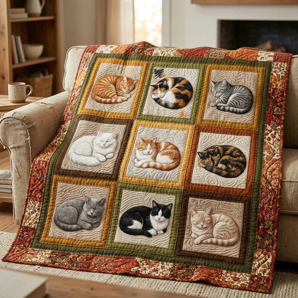 Peaceful Cat Naps Quilt Blanket