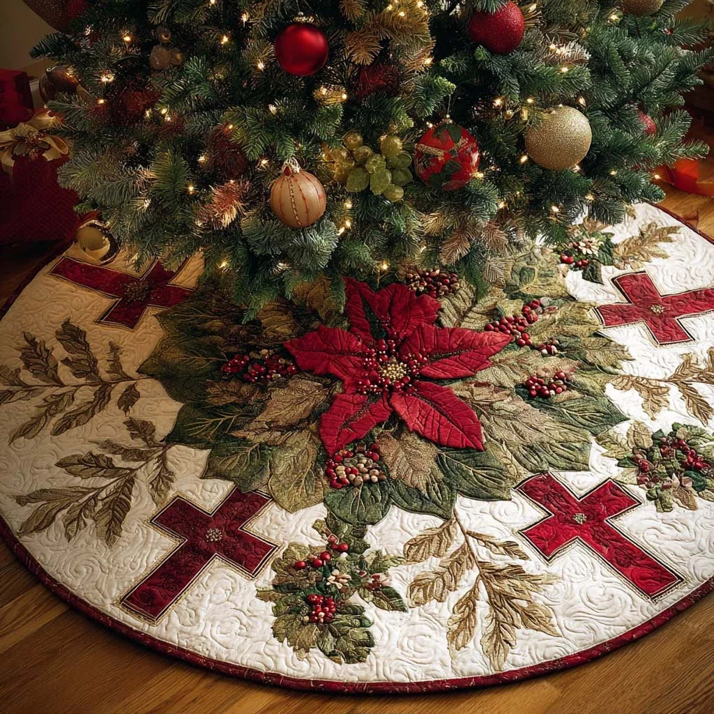 Peaceful Cross Christmas Quilted Tree Skirt
