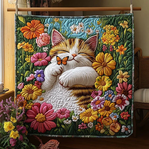 Peaceful Petals Cat Quilt Blanket