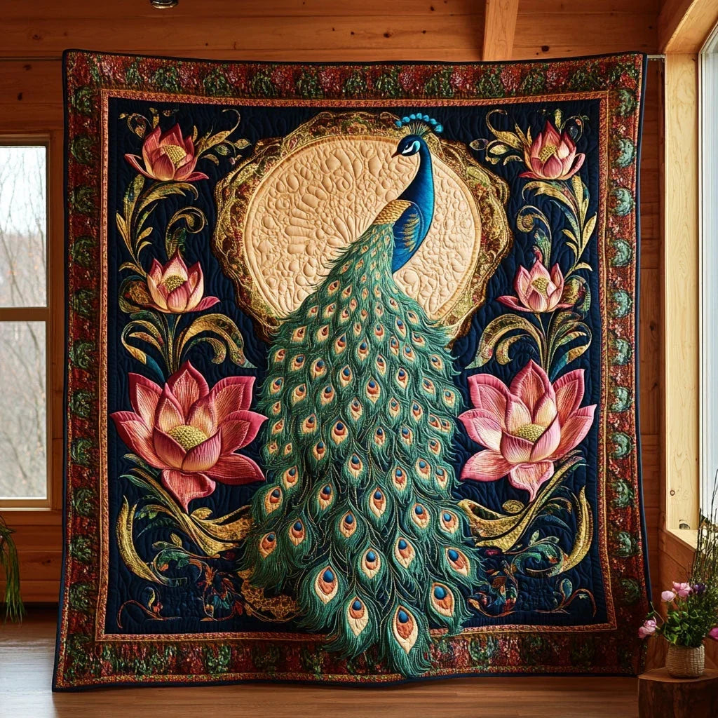 Peacock Lotus Quilt Blanket