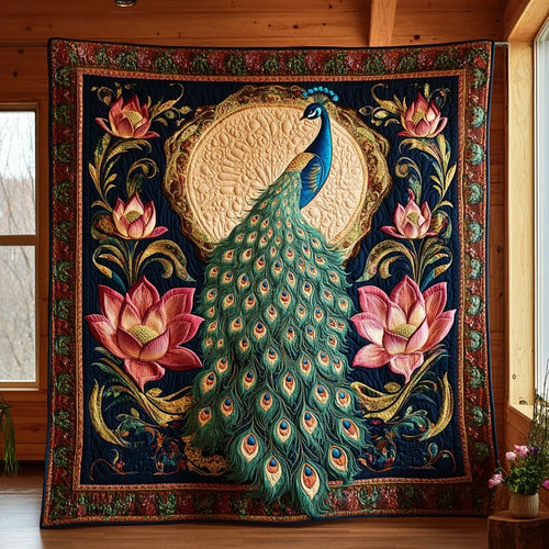 Peacock Lotus Quilt Blanket