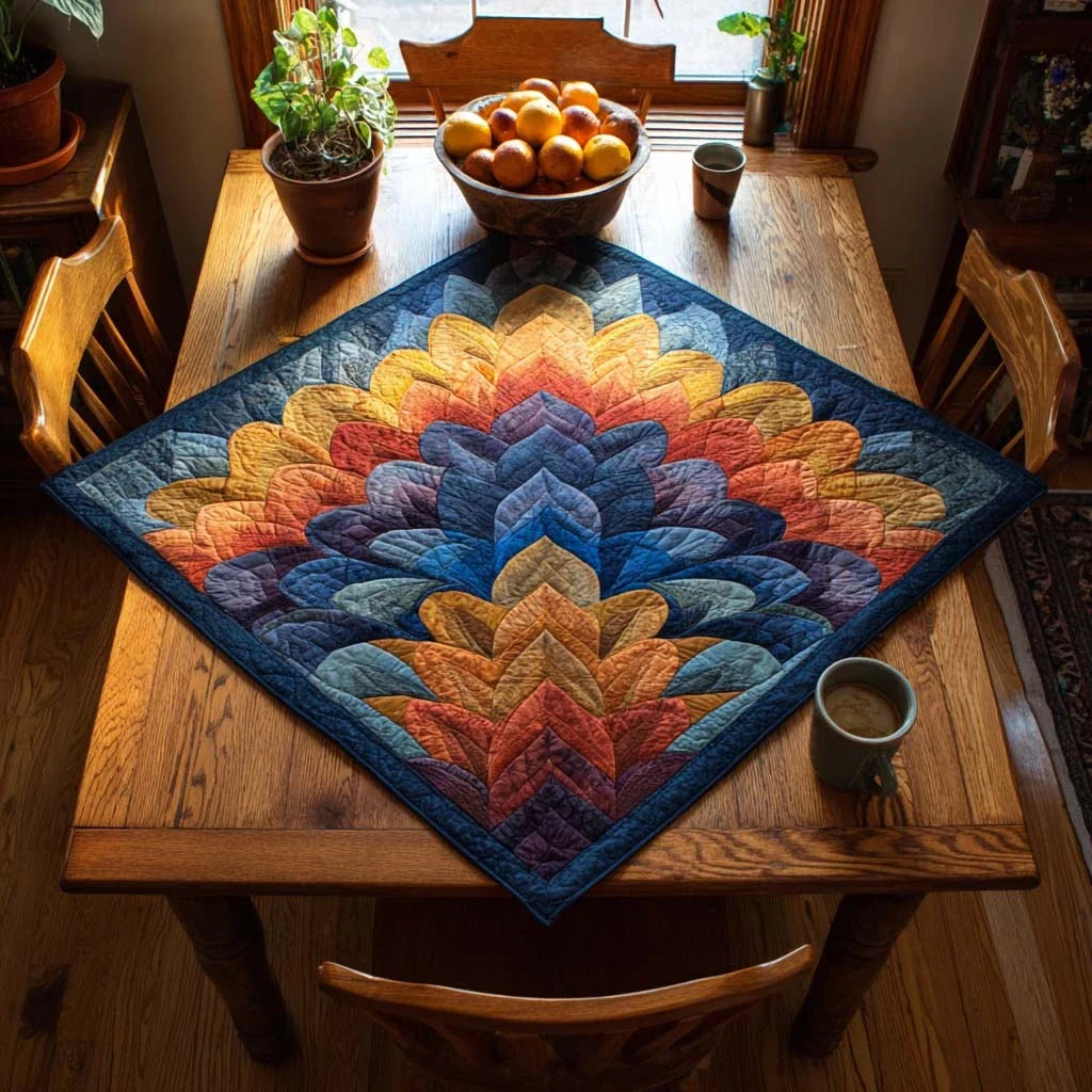 Peacock Tail Harmony Quilted Table Topper