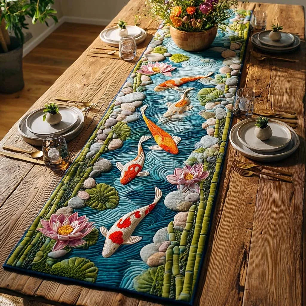 Pebble Koi Stream Quilted Table Runner