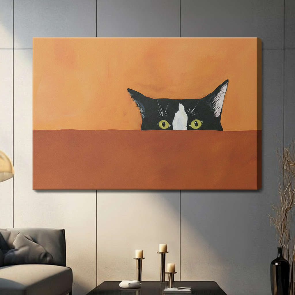 Peeking Cat Canvas Wall Art – Framed