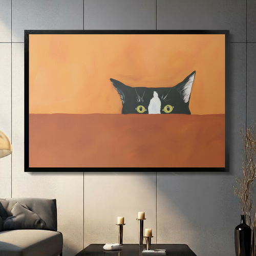 Peeking Cat Canvas Wall Art – Framed
