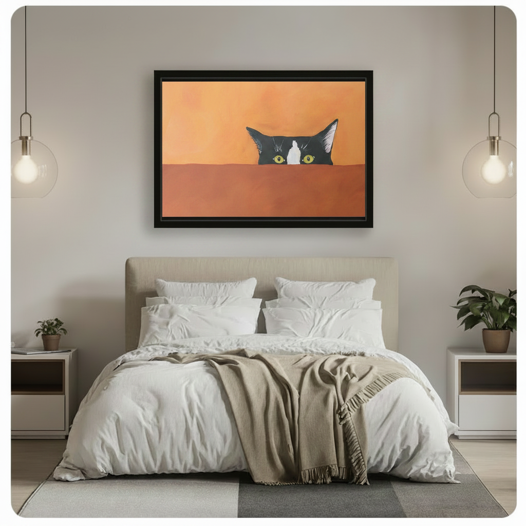 Peeking Cat Canvas Wall Art – Framed