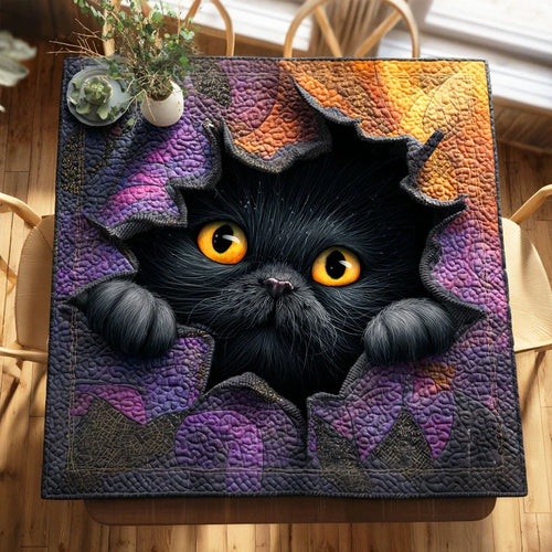 Peeking Cat Moon Quilted Table Topper