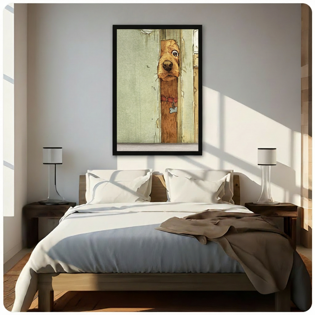 Peeking Dog Door Vintage Canvas Wall Art