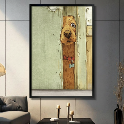 Peeking Dog Door Vintage Canvas Wall Art