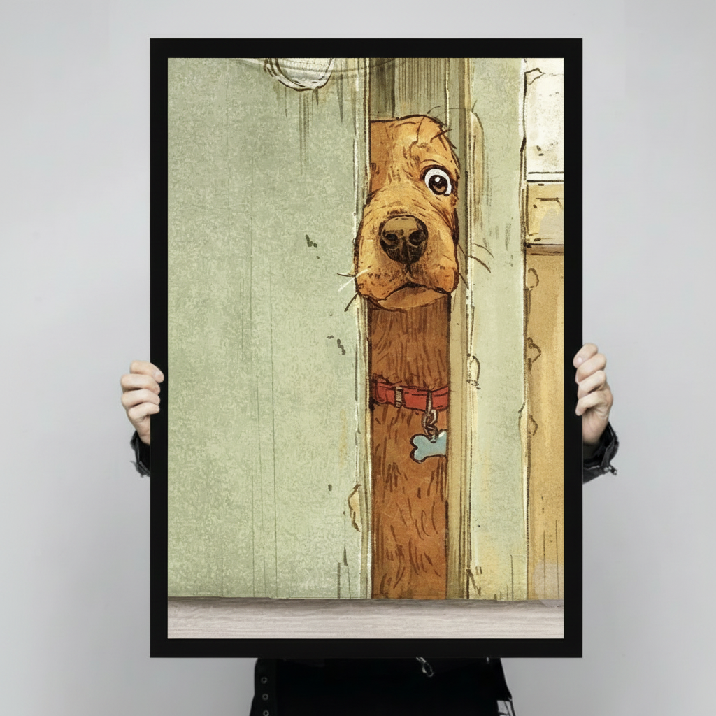 Peeking Dog Door Vintage Canvas Wall Art