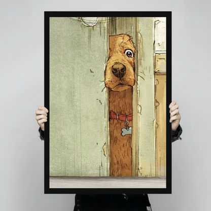 Peeking Dog Door Vintage Canvas Wall Art