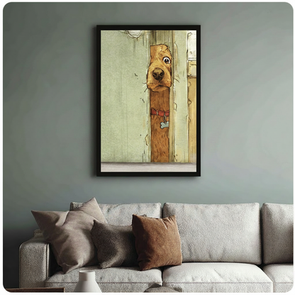 Peeking Dog Door Vintage Canvas Wall Art