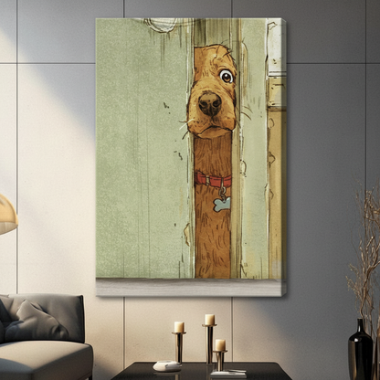 Peeking Dog Door Vintage Canvas Wall Art
