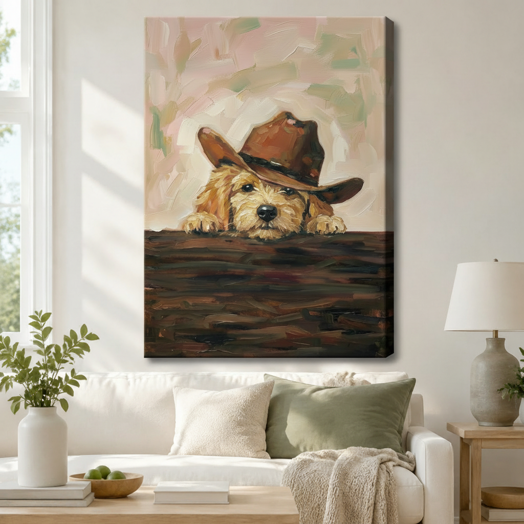 Cowboy Golden Retriever Puppy Canvas Wall Art
