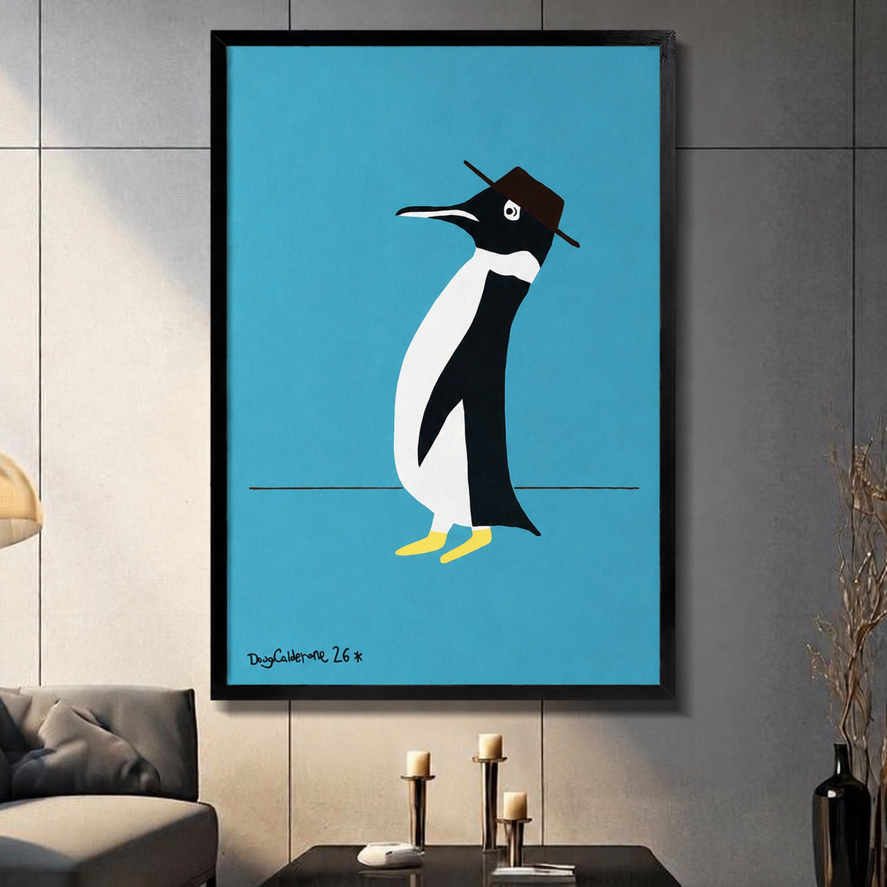 Quirky Penguin with Hat Minimalist Canvas Art