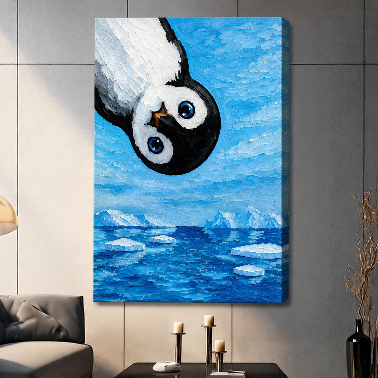 Curious Penguin Oil Painting Canvas Wall Art