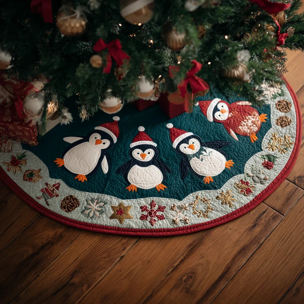 Penguin Dream Christmas Quilted Tree Skirt