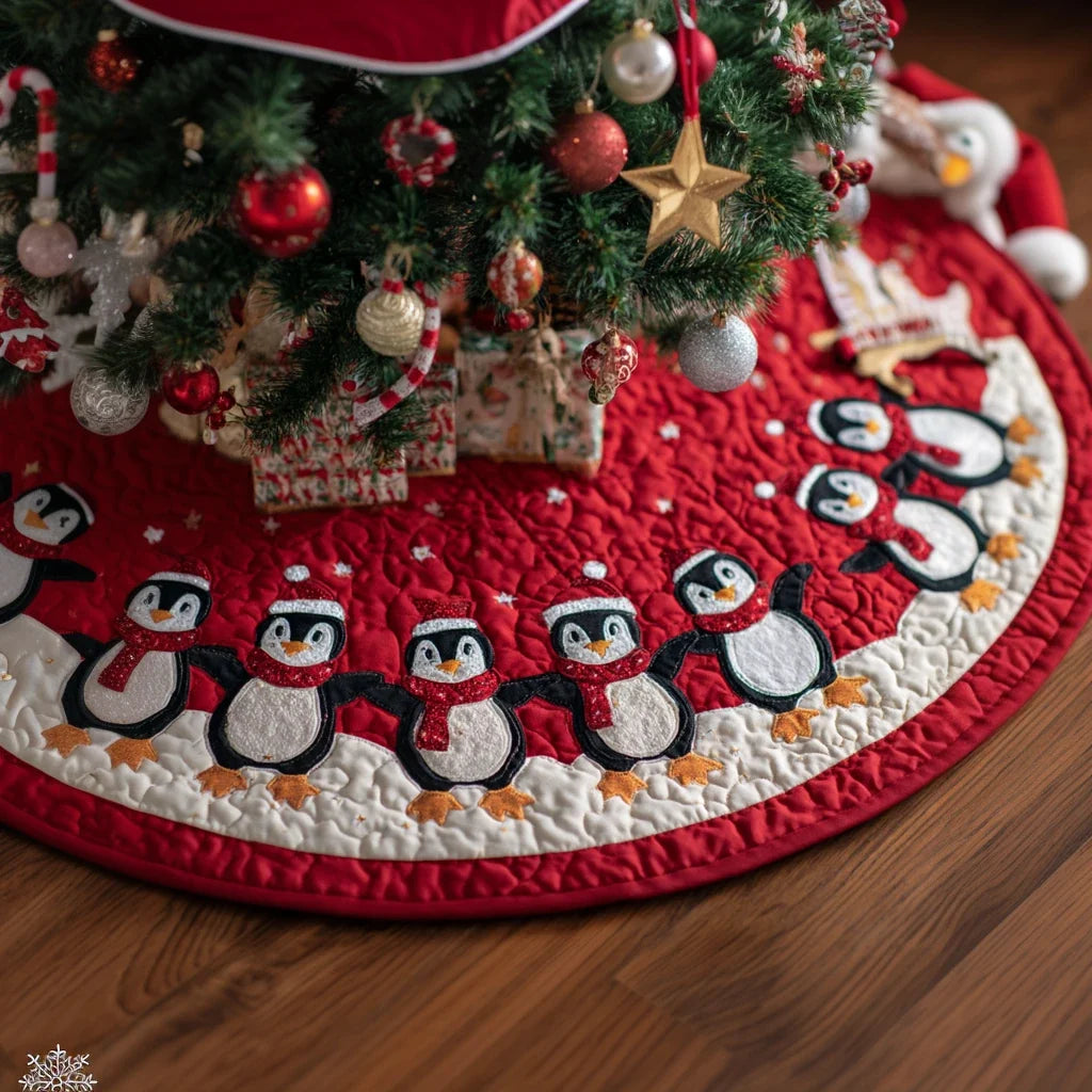 Penguin Dream Christmas Quilted Tree Skirt