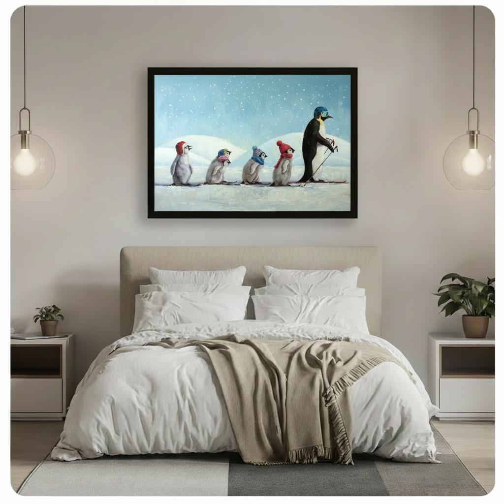 Penguin Family Ski Adventure Canvas Wall Art