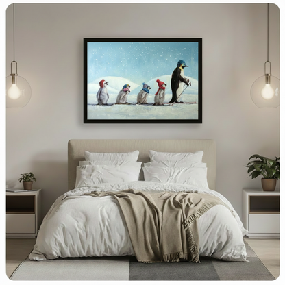 Penguin Family Ski Adventure Canvas Wall Art