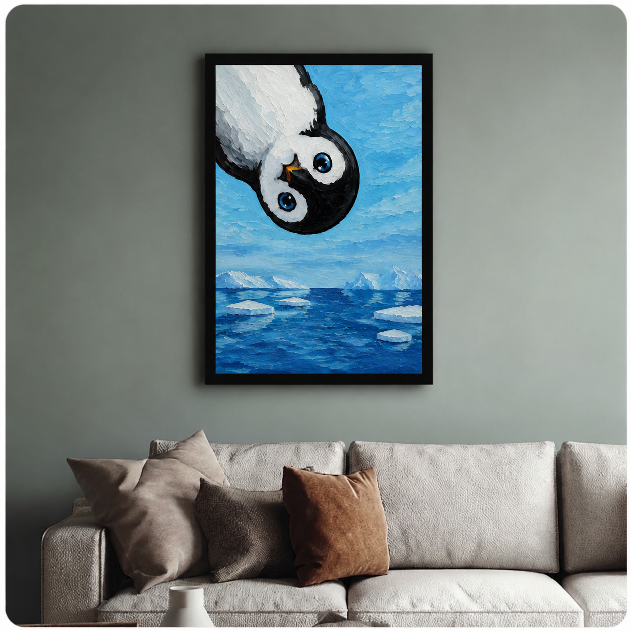 Curious Penguin Oil Painting Canvas Wall Art