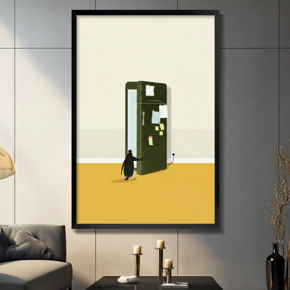 Penguin Fridge Minimalist Funny Canvas Wall Art