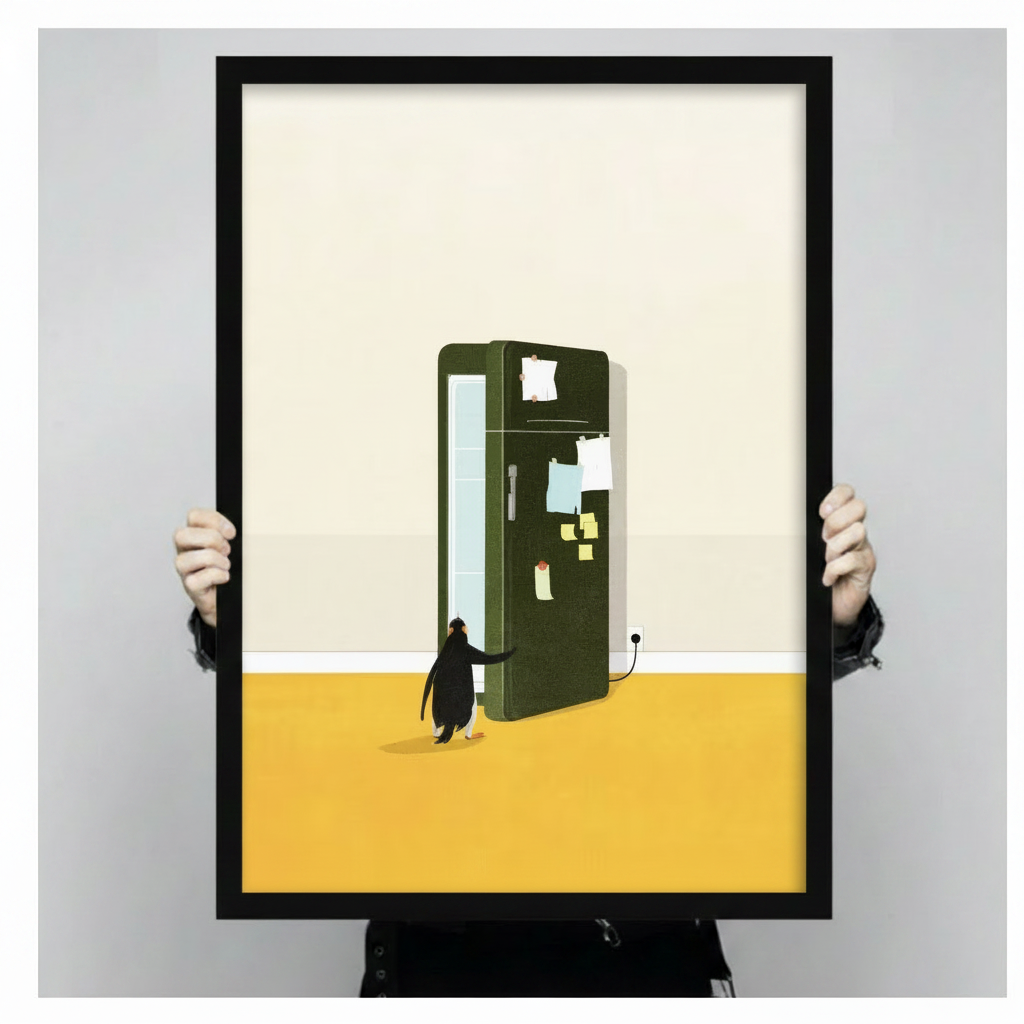 Penguin Fridge Minimalist Funny Canvas Wall Art