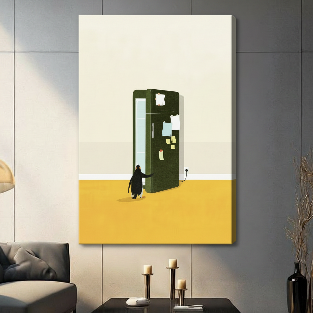 Penguin Fridge Minimalist Funny Canvas Wall Art