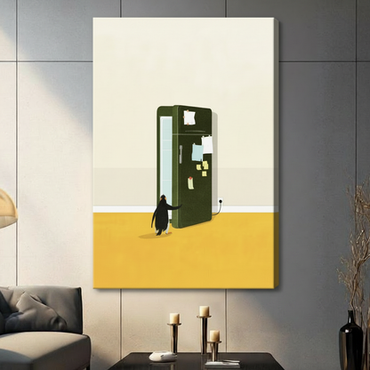 Penguin Fridge Minimalist Funny Canvas Wall Art