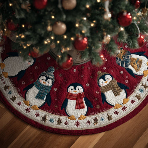 Penguin Glow Christmas Quilted Tree Skirt