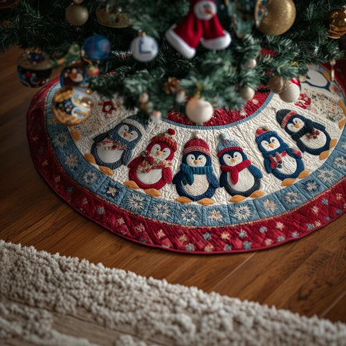 Penguin Glow Christmas Quilted Tree Skirt